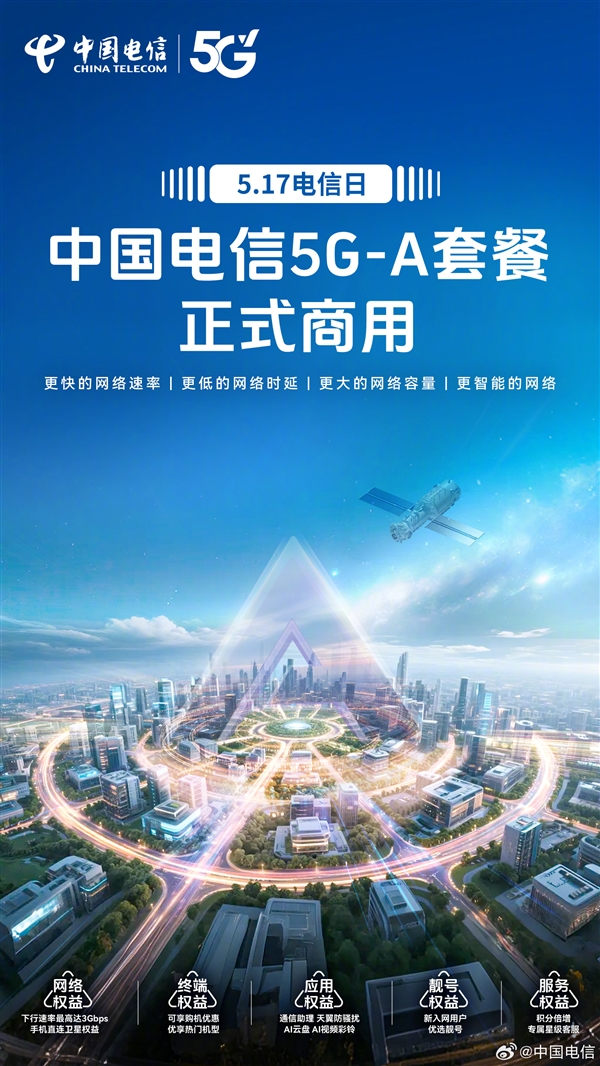 比5G快10倍！中國電信5G-A套餐5月17日正式商用