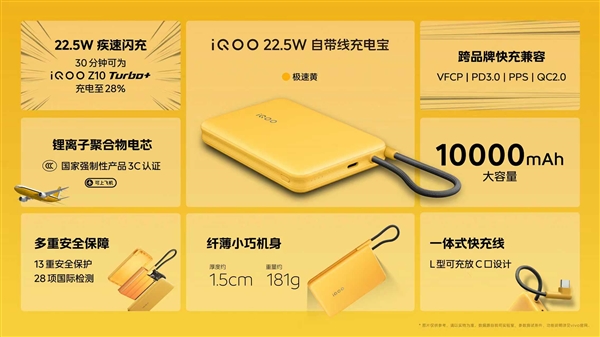 89元！iQOO發布10000mAh充電寶：3C認證、22.5W自帶線