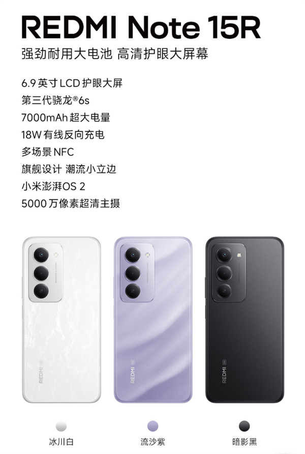 1499元起！小米發(fā)布REDMI Note 15R：驍龍6s Gen3+7000mAh電池